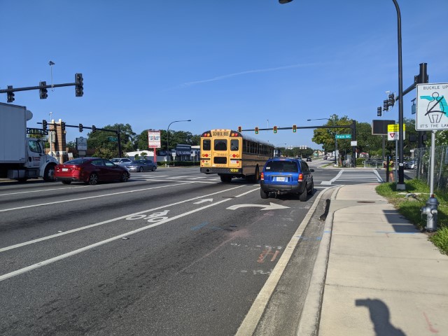 School bus at signalized intersection